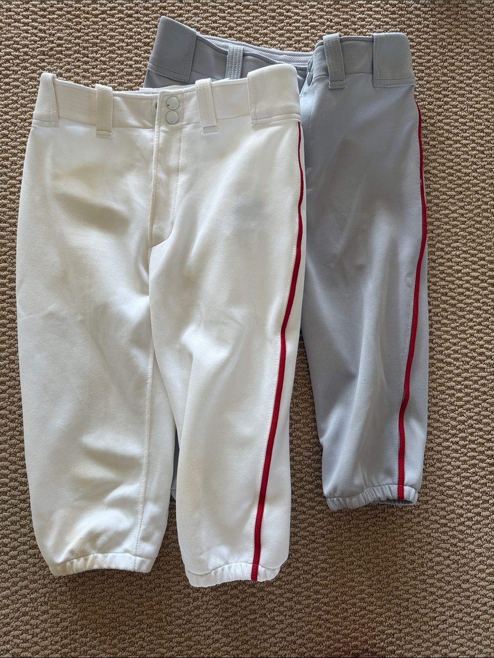 Mizuno Kids Baseball Pants with Red Side Stripe - White & Gray
